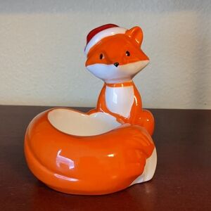 Yankee Candle Votive Tea Light Holder WOODLAND FOX w/ Santa Hat ceramic